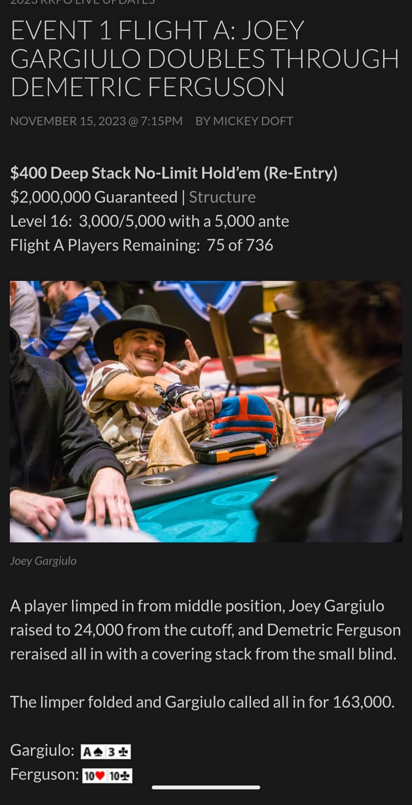 Event 1 Flight A: Joey Gargiulo Doubles Through Demetric Ferguson